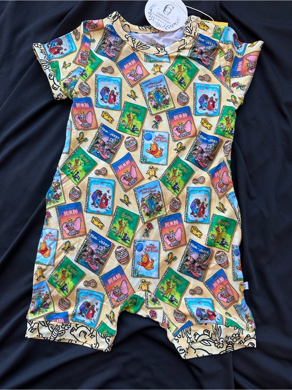 Kids Graphic Storybook One-Piece Bamboo Romper - Yellow Multi